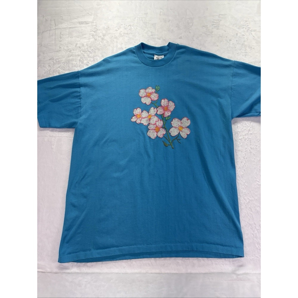 Vintage Bird Legs Shirt Womens XL Blue 90's USA Made Floral Raised Print